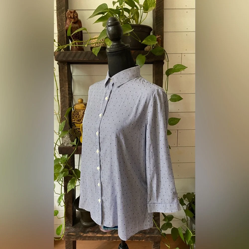 Land’s End Pin Stripe with Polka Dots Button Down Shirt